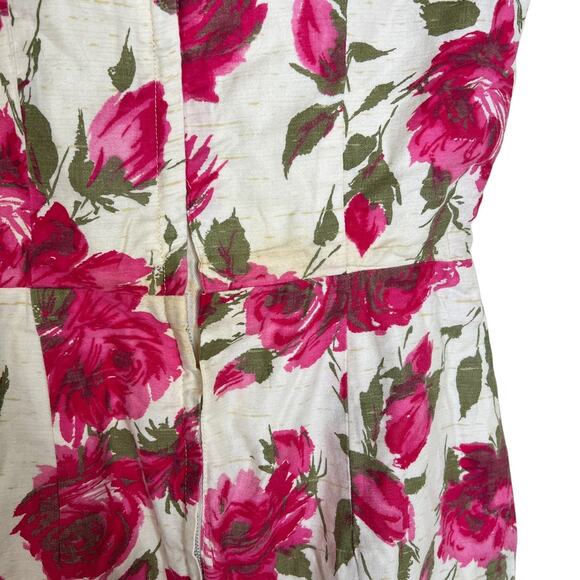 Vintage 60s Rose Floral Wiggle Dress Cap Sleeve Lined Back Zip Pink Green XS - Picture 5 of 6